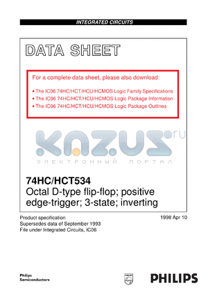 74HCT534D datasheet - Octal D-type flip-flop; positive edge-trigger; 3-state; inverting