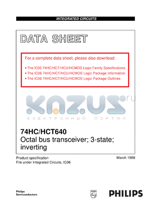 74HC640U datasheet - Octal bus transceiver; 3-state; inverting