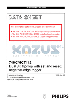74HC112U datasheet - dual JK flip-flop with set and reset; negative-edge trigger