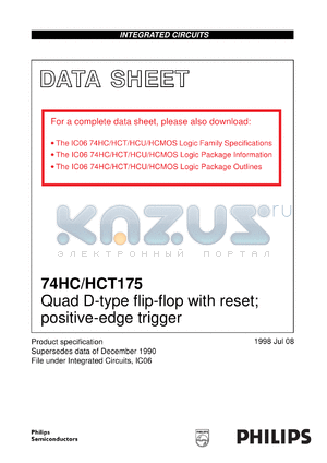 74HC175U datasheet - quad D-type flip-flop with reset; positive-edge trigger