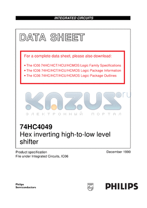 74HC4049U datasheet - Hex inverting high-to-low level shifter