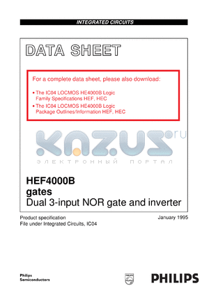 HEF4000BDB datasheet - Dual 3-input NOR gate and inverter
