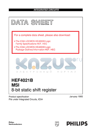 HEF4021BU datasheet - 8-bit static shift register