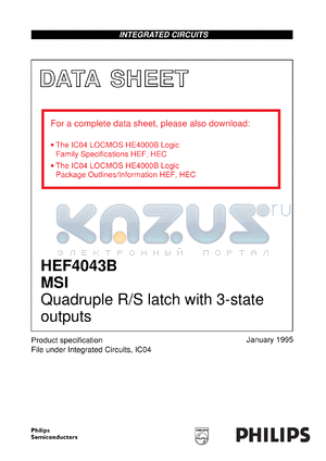 HEF4043BDB datasheet - Quadruple R/S latch with 3-state outputs
