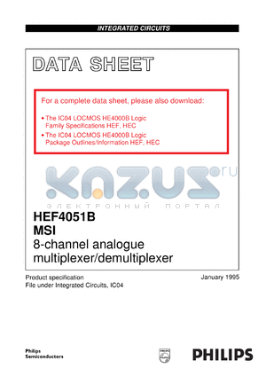 HEF4051BU datasheet - 8-channel analogue multiplexer/demultiplexer