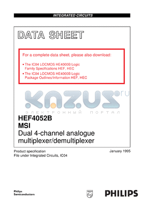 HEF4052BDB datasheet - Dual 4-channel analogue multiplexer/demultiplexer