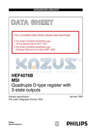 HEF4076BPB datasheet - Quadruple D-type register with 3-state outputs