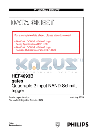 HEF4093BDB datasheet - Quadruple 2-input NAND Schmitt trigger