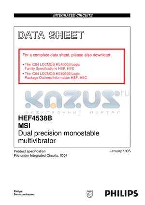 HEF4538BPB datasheet - Dual precision monostable multivibrator