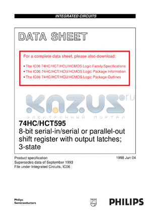 74HC595U datasheet - 8-bit serial-in/serial or parallel-out shift register with output latches; 3-state