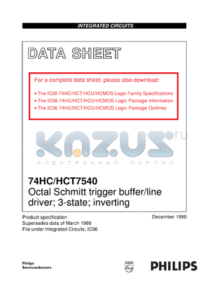 74HC7540N datasheet - Octal Schmitt trigger buffer/line driver; 3-state; inverting