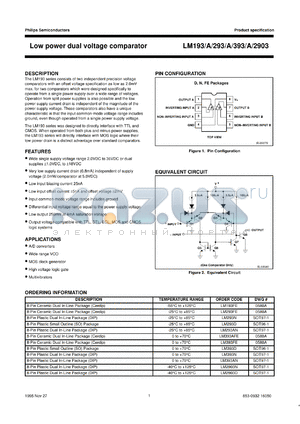 LM293NB datasheet - Low power dual voltage comparator