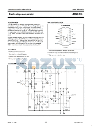 LM219F datasheet - Dual voltage comparator