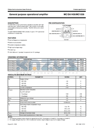 MC1458NB datasheet - General purpose operational amplifier