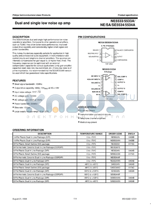 SE5534AFE datasheet - Dual Low Noise Operational  Amplifier