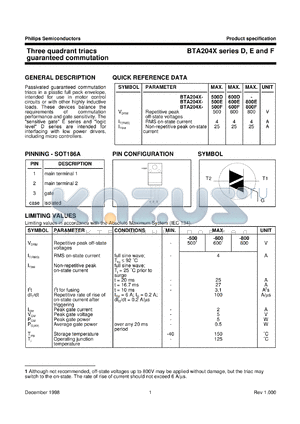 BTA204X-600E datasheet - Three quadrant triacs guaranteed commutation