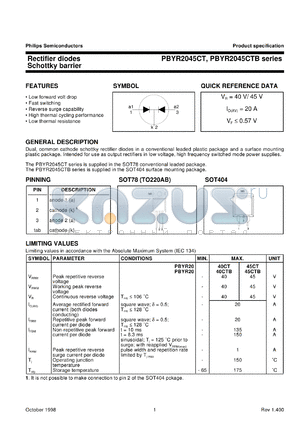 PBYR2035CT datasheet - Rectifier diodes Schottky barrier