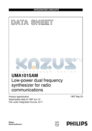 UMA1015AM/C1 datasheet - Low-power dual frequency synthesizer for radio communications