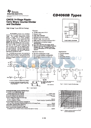 CD4060BPWR datasheet - CMOS 14-STAGE RIPPLE-CARRY BINARY COUNTER/DIVIDER AND OSCILLATOR