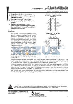 SNJ54ALS191AJ datasheet - SYNCHRONOUS 4-BIT UP/DOWN BINARY COUNTER