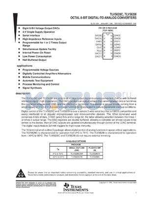 TLV5628IDWR datasheet - 8-BIT, 10 US OCTAL DAC, SERIAL OUT, PGRMABLE 1X OR 2X OUTPUT, LOW POWER