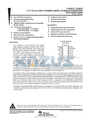 TLV5627CPWR datasheet - 8-BIT, 3 US QUAD DAC, SERIAL OUT, LOW POWER, H/W OR S/W POWER DOWN
