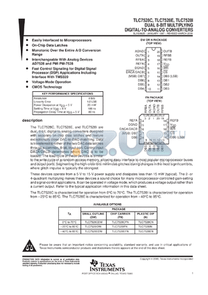 TLC7528CDWR datasheet - 8-BIT, 0.1 US DUAL MDAC, PARALLEL OUT, FAST CONTROL SIGNALLING FOR DSP, EASY MICRO I/F