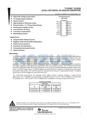 TLC5628IDWR datasheet - 8-BIT, 10 US OCTAL DAC, SERIAL OUT, PGRMABLE FOR 1X OR 2X OUTPUT, SIMULTANEOUS UPDATE, LOW POWER