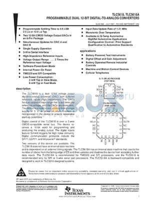 TLC5618AMJGB datasheet - 12-BIT, 2.5 US DUAL DAC, SERIAL OUT, PGRMABLE SETTLING TIME, SIMULTANEOUS UPDATE, LOW POWER