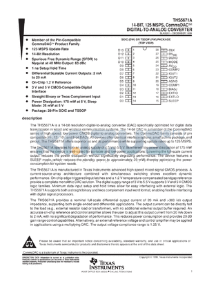 THS5671EVM datasheet - 14-BIT, 125 MSPS, COMMSDAC, DIFF. SCALABLE CURRENT OUTPUTS BETWEEN 2MA TO 20MA, 3V & 5V DIGITAL I/F