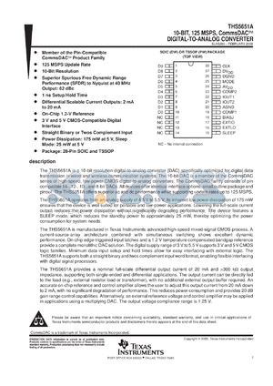 THS5651AIPWR datasheet - 10-BIT, 100MSPS, COMMSDAC, DIFF. SCALABLE CURRENT OUTPUTS BETWEEN 2MA TO 20MA, 3V & 5V DIGITAL I/F
