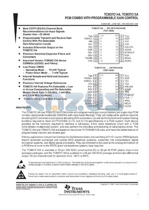 TCM37C15AIDW datasheet - PCM COMBO WITH PROGRAMMABLE GAIN CONTROL