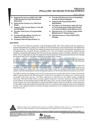 TSB12LV21AMPGF datasheet - PCILYNX - PCI TO 1394 3.3V LINK LAYER WITH 32-BIT PCI I/F, 1K FIFOS