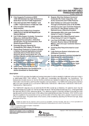 TSB41LV01GQER datasheet - IEEE 1394A ONE-PORT CABLE TRANSCEIVER/ARBITER