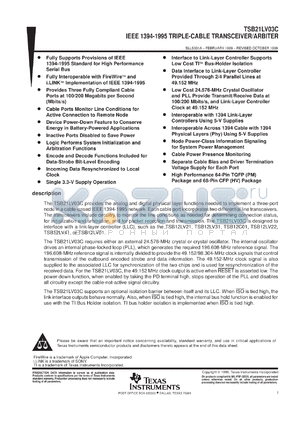 TSB21LV03CMHVB datasheet - IEEE 1394-1995, 3.3V, 3-PORT, 100/200MBPS PHYSICAL LAYER CONTROLLER