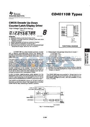CD40110BPWR datasheet - CMOS DECADE UP-DOWN COUNTER/LATCH/DISPLAY DRIVER
