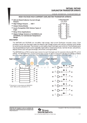 SN75469DR datasheet - HIGH-VOLTAGE, HIGH-CURRENT DARLINGTON TRANSISTOR ARRAYS