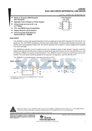 UA9638CDR datasheet - DUAL HIGH-SPEED DIFFERENTIAL LINE DRIVER
