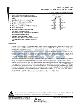 SN75C189NS datasheet - QUADRUPLE LOW-POWER LINE RECEIVER