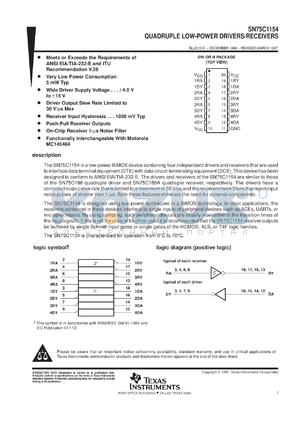 SN75C1154NS datasheet - QUADRUPLE LOW-POWER DRIVERS/RECEIVERS