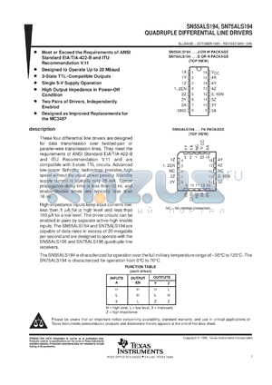 SN75ALS194DR datasheet - QUADRUPLE DIFFERENTIAL LINE DRIVER