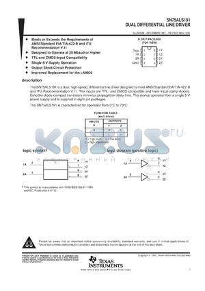 SN75ALS191DR datasheet - DUAL DIFFERENTIAL LINE DRIVER