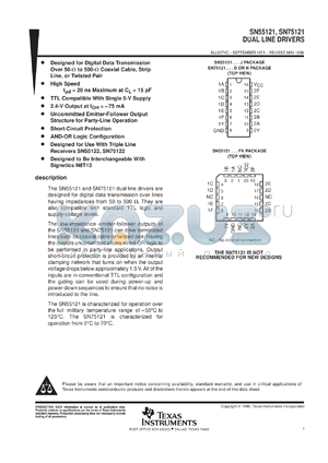 SN75121NS datasheet - DUAL LINE DRIVERS