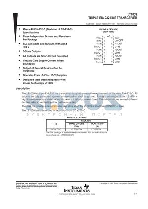 LT1039CDW datasheet - TRIPLE EIA-232 LINE TRANSCEIVER