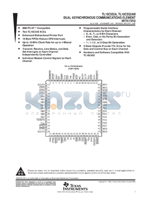 TL16C552AMHVB datasheet - DUAL UART WITH 16-BYTE FIFOS & PARALLEL PORT