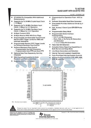 TL16C754BPNR datasheet - QUAD UART WITH 64-BYTE FIFO