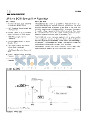 UC560TD datasheet - 27-LINE SINGLE-ENDED SCSI SOURCE/SINK REGULATOR