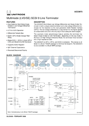 UCC5673PWPTR datasheet - 9-LINE 3-5V MULTIMODE TERMINATOR FOR SCSI THROUGH ULTRA3 SCSI W/MODE CHG DELAY & REVERSE DISCONNECT