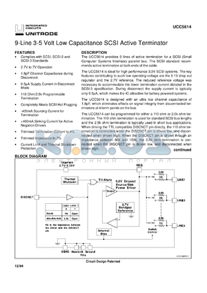 UCC5614PWPTR datasheet - LOWEST CAPACITANCE 9-LINE 3-5V SE TERMINATOR FOR SCSI THROUGH ULTRA SCSI