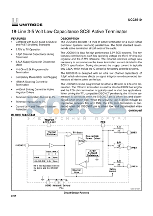 UCC5610DWPTR datasheet - LOWEST CAPACITANCE 18-LINE 3-5V SE TERMINATOR FOR SCSI THROUGH ULTRA SCSI